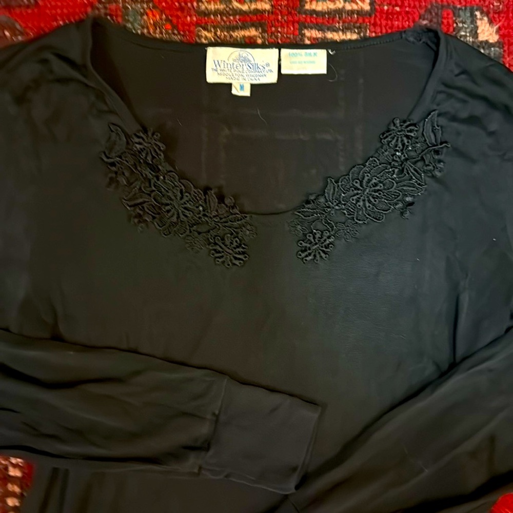 Vintage 90’s Winter Silks Under Silks 100% silk black long sleeve base layer M - Picture 2 of 5